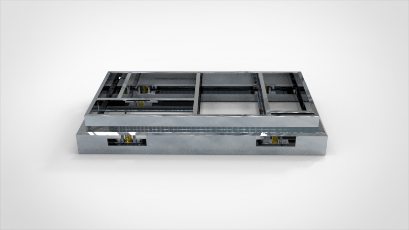 heavy duty white painted HVAC isolation curb with spring isolators, industrial factory setting, side view, vibration isolation equipment